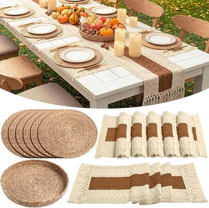 Boho Placemats 4/6/8 Set of Round Woven Placemat Macrame Style Bicolor by Gandeer