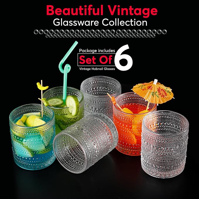 Hobnail Drinking Glasses, Vintage Glassware Set of 6, Vintage Drinking Glasses - Image 7