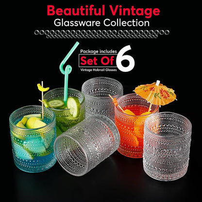 Hobnail Drinking Glasses, Vintage Glassware Set of 6, Vintage Drinking Glasses - Image 7