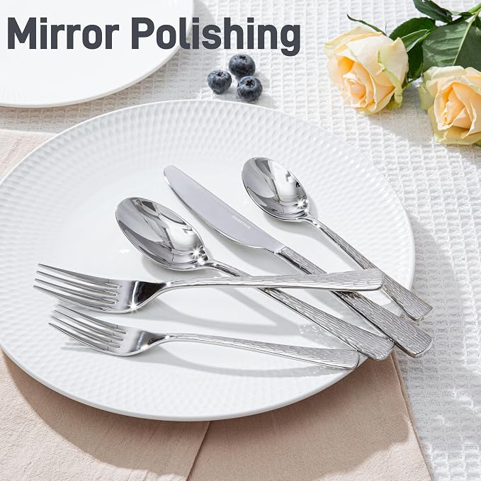 Silverware Set for 6, 30 Piece Flatware Set, 18/10 Stainless Steel | Hammered - Image 3