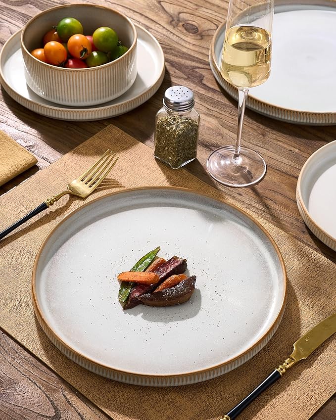 Ceramic Dinnerware Set for 4, 8-Piece Flat Dinner Plates and Salad Plates | - Image 4