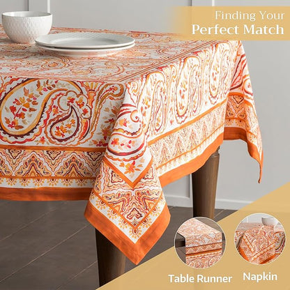 Maison d' Hermine Table Cloth Rectangle Table 100% Cotton 60 x 108 Inches Fall Tablecloth Reusable Everyday Use for Thanksgiving Christmas Decorations Dining Farmhouse Party (Palatial Paisley)