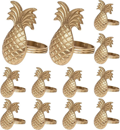 ALPHA Living HOME Set of 12 Napkin Rings Pineapple Antique Gold Bulk Elegant Napkin Rings Thanksgiving Christmas Napkin Holder Handmade Buckles Rings for Farmhouse Table Decor Harvest Wedding Party