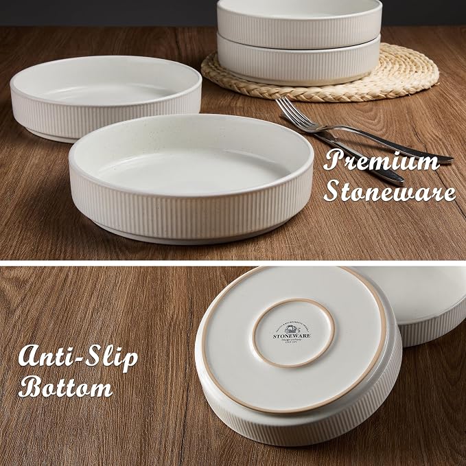 E-far Pasta Bowls Set of 6, 35oz Large Salad Bowl Plate - Image 6