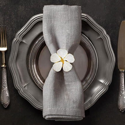 Decozen White Gold Napkin Rings Set of 16 White Gold Napkin Rings in Floral Design Festive Table Decor Setting for Holiday Wedding Birthday Kitchen Home Decor Housewarming Gift