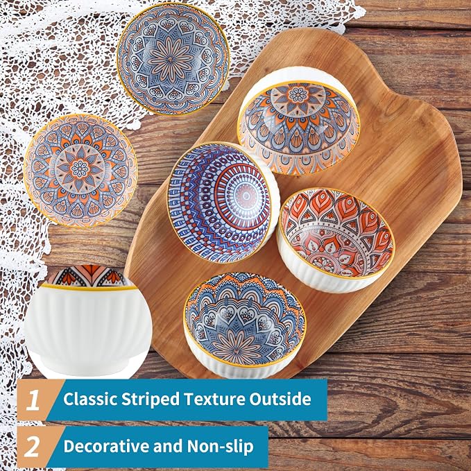 Ceramic Rice Bowls 10 oz, Bohemian Style Bowl Gift Set - Image 3