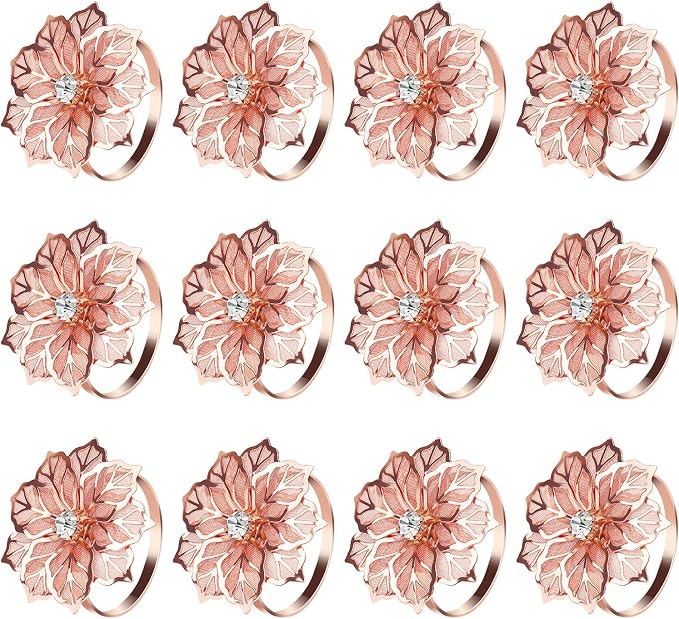 KPOSIYA Hollow Out Flower Napkin Ring Holder Metal Napkin Rings Set of 20 by KPOSIYA
