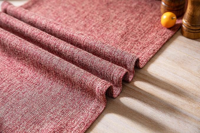 Burlap Style Farmhouse Table Runner, 14x90 Inches Red | Thick Durable Fabric - Image 6