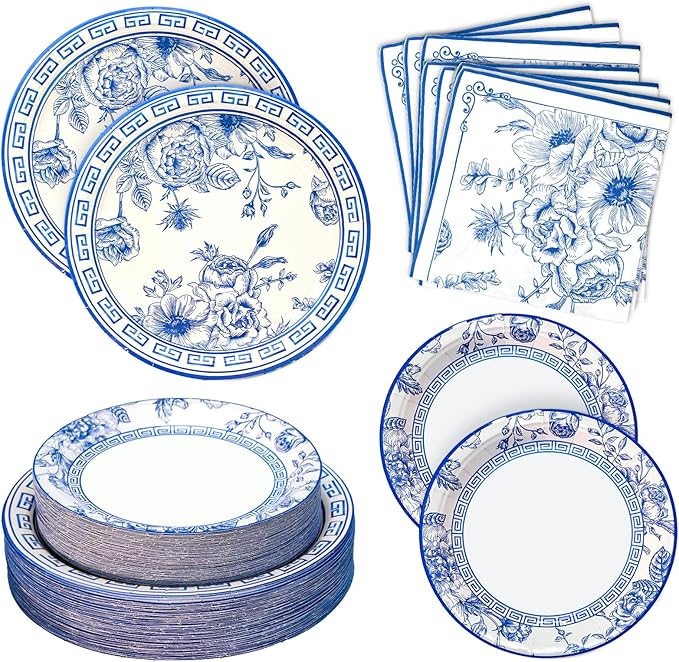 180PCS Blue White Paper Plates and Napkins Party Supplies Serve 60 | Disposable by Osonm
