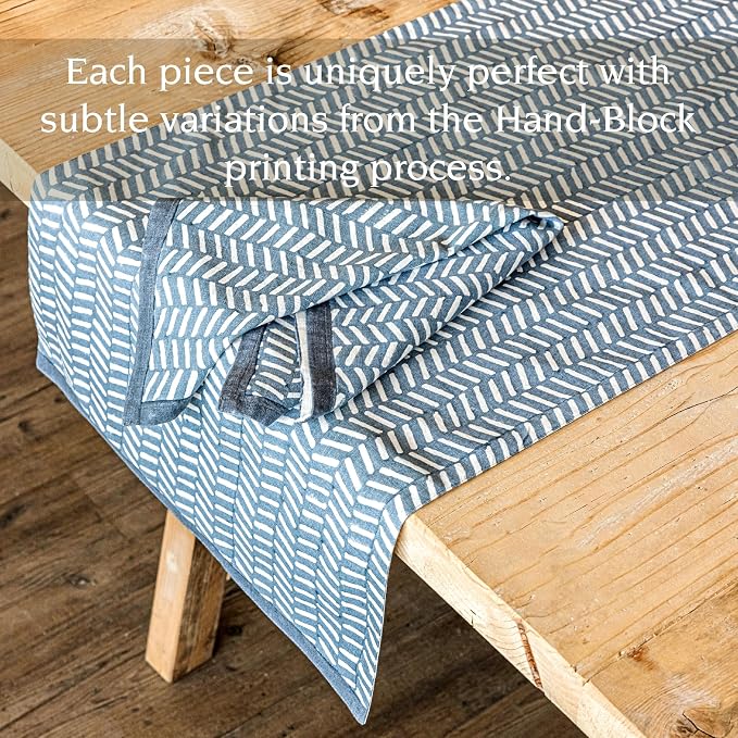over&back 18x108 Hand-Blocked Printed Cotton Table Runner - Image 3