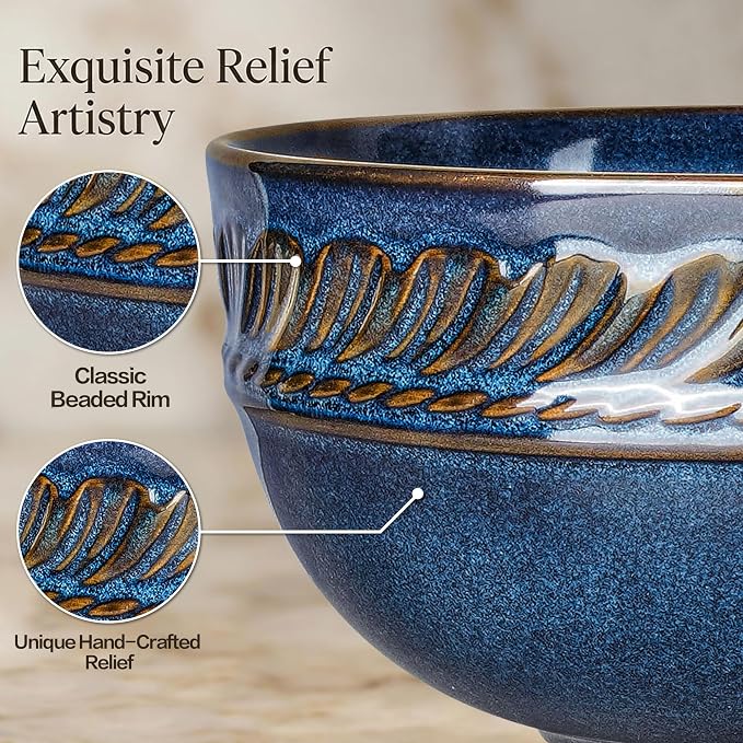 Soup Bowls 32 OZ, Cereal Bowls Set of 4, Embossment Ceramic Ramen Bowl - Image 5