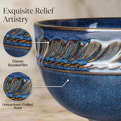 Soup Bowls 32 OZ, Cereal Bowls Set of 4, Embossment Ceramic Ramen Bowl - Image 5