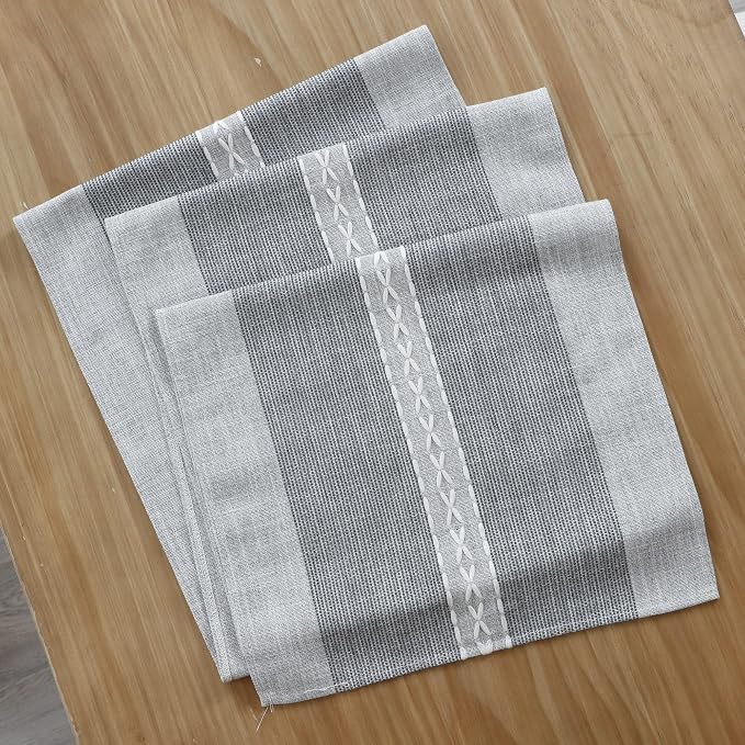 NEWISHER Farmhouse Braided Striped Embroidery Table Runner 90 inches Grey | - Image 7