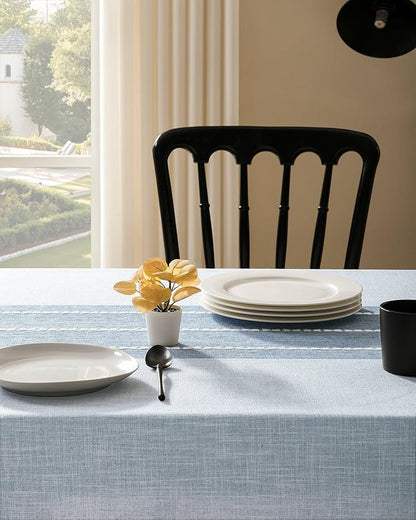 ZeeMart Contrast Linen Table Cloth Rectangle Table Cloths 52x70 Inch Blue, Farmhouse Style Heavy Weight Blue Tablecloth, Water Resistant Burlap Tablecloths