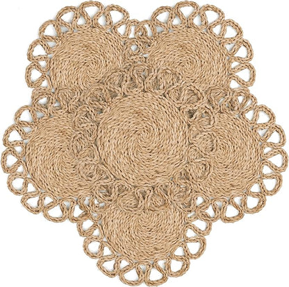 13.8" Corn Husk Woven Round Placemats Set of 6 - Wicker Boho Farmhouse Placemats - Rattan Table Mats Like Water Hyacinth for Dining Table, Wedding, Home