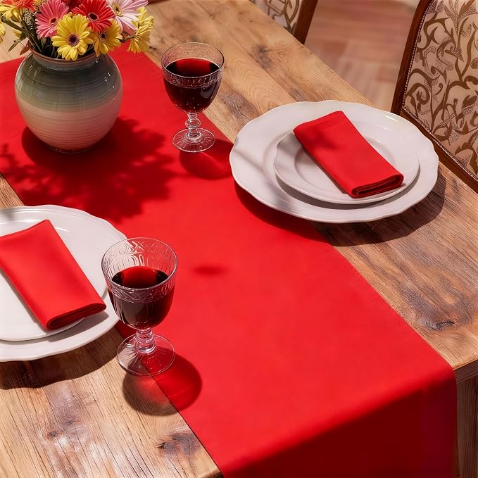 MEANMOY Red Table Runner 108 Inches Long Waterproof Washable Table Runners | - Image 6