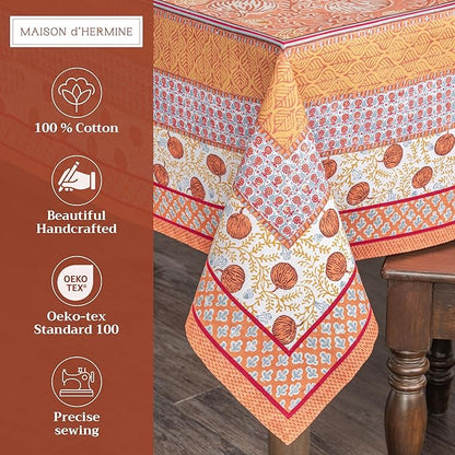 Maison d' Hermine Table Cloth Rectangle Table 100% Cotton 70 x 120 Inches Fall Tablecloth Reusable Everyday Use for Thanksgiving Christmas Decorations Dining Farmhouse Party (Harvest Festival)