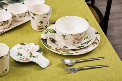 Bico Magnolia Floral Cereal Bowls Set of 4, 26 oz Deep Ceramic Soup Bowls - Image 4