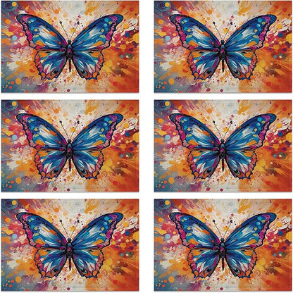 Table Placemats Set of 6, Waterproof Linen Fabric, Non-Slip Backing & Easy Clean, Elegant Dining Table Protectors for Family and Guests(Colorful Butterfly)