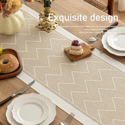 Coffee Geometric Linen Table Runner - Image 5