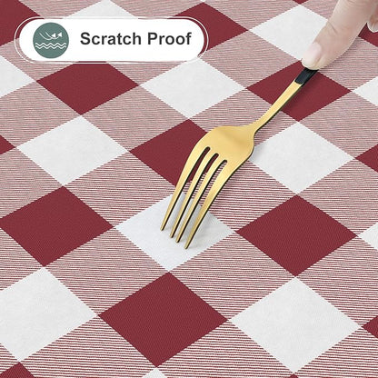misaya Rectangle Waterproof Vinyl Table Cloth, Buffalo Flannel Backed Tablecloth, Wipeable Plastic Table Cover for Valentine's Day, Dinner, Kitchen, Outdoor (54" x 78", Burgundy and White)