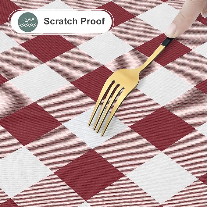 misaya Rectangle Waterproof Vinyl Table Cloth, Buffalo Flannel Backed Tablecloth, Wipeable Plastic Table Cover for Valentine's Day, Dinner, Kitchen, Outdoor (60" x 120", Burgundy and White)