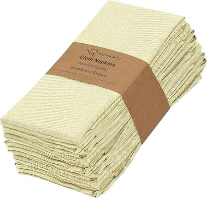 Ruvanti Cloth Napkins Set of 12, 18x18 Reusable Napkins Cloth Washable, Soft & Durable Table Napkin, Poly Cotton Fabric Dinner Napkins for Parties, Christmas, Thanksgiving, Weddings - Cream