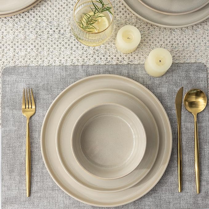 AmorArc Stoneware Dinnerware Sets for 4,Round Reactive Glaze Ceramic Plates and Bowls Set,Highly Scrath Resistant | Dishwasher & Microwave Safe Dishes Set,Service for 4 (12pc)