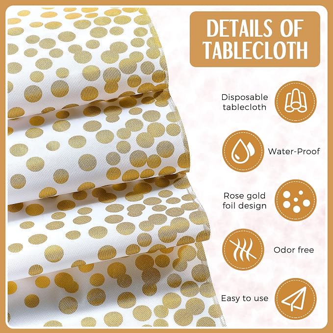 24 Packs White and Gold Disposable Plastic Tablecloths and Satin Table Runner - Image 3