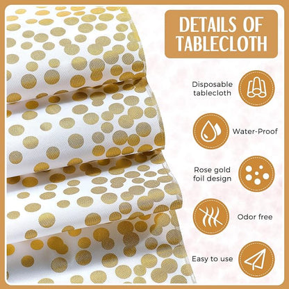 24 Packs White and Gold Disposable Plastic Tablecloths and Satin Table Runner - Image 3