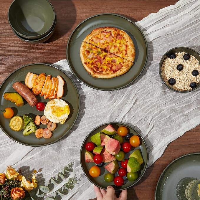 Santorini Mist Terracotta Reactive Glaze Plates and Bowls Sets, Stoneware - Image 4