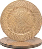 13 Inch Antique Gold Charger Plates Set of 6 Round Plastic Plates Matte Finish Faux Rattan Woven Texture Charger plates for Wedding Party Christmas