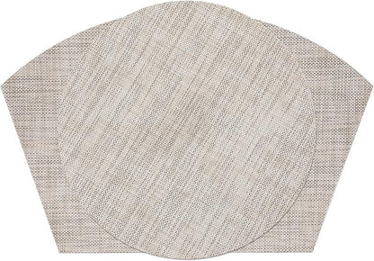 SHACOS Round Table Placemats Set of 7 Wedge Placemats with Centerpiece Round Mats Heat Resistant Washable (7, Beige White Black)