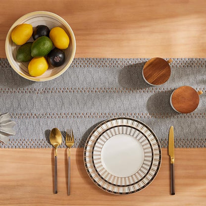 Macrame Style Boho Table Runner, 12x60 Inch Grey | Woven Boho Table Runner - Image 4
