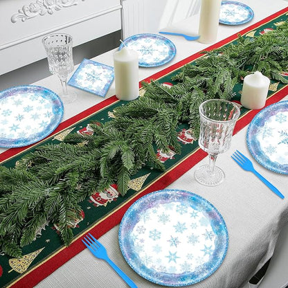 96 Pieces Snowflake Winter Tableware Set – Blue Disposable Plates, and Forks - Image 5