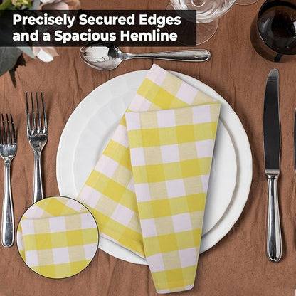 Urban Villa Cloth Napkins Set of 12 20x20 Inches 100% Cotton Napkins Cloth Washable Soft Durable Reusable Absorbent Table Dinner Napkins Cloth for Hotel Lunch Restaurant Weddings Parties-Yellow White