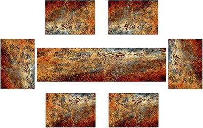 Brown Rust Table Runner and Placemats Set of 6, Linen 108" Long | Abstract - Image 2