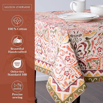 Maison d' Hermine Table Cloth Rectangle Table 100% Cotton 60 x 90 Inches Fall Tablecloth Reusable Everyday Use for Thanksgiving Christmas Decorations Dining Farmhouse Party (Damask)