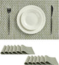 Leetaltree Green Placemats Set of 12 - Heat Resistant Non-Slip Place mats for Dining Table, Washable Durable PVC Vinyl Woven Table Mats（Green Zigzag, 12）