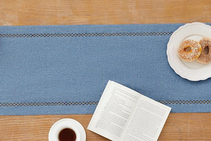 Rustic Burlap Table Runner, Machine Washable, Thick Textured Lattice Cutwork - Image 3