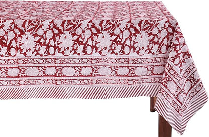 ATOSII Meraki Red 100% Cotton Tablecloth, Handblock Print Rectangle Table Cover for Kitchen Dining I Tabletop Linen I Thanksgiving, Christmas, Wedding, Fall Table Cloth 72 X 140 Inches I 12 Seater