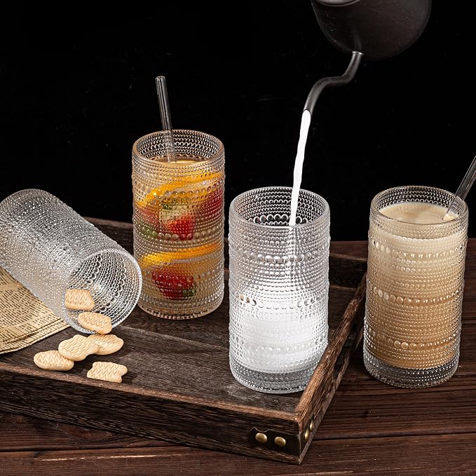 Dingerjar Upgraded Large Capacity 16 oz/480 ml Hobnail Glasses Drinking Set of - Image 5
