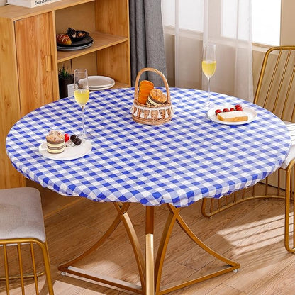 Walrus Round Vinyl Fitted Tablecloth with Flannel Backing Elastic Edge Design Table Cover Waterproof Oil-Proof PVC Table Cloth Stain-Resistant Best for 32"-36" Round