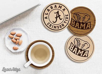 LazerEdge Alabama Crimson Tide Wooden Coaster Set - Maple Wood - Officially Licensed Product - 4-Pack