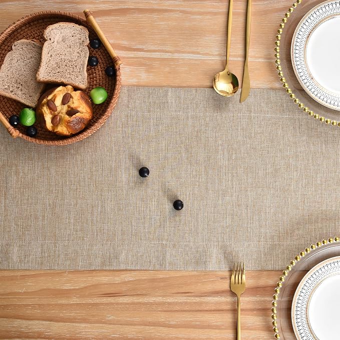 NEWISHER Farmhouse Rustic Faux Linen Solid Flaxen Table Runner 13x60inch | - Image 4