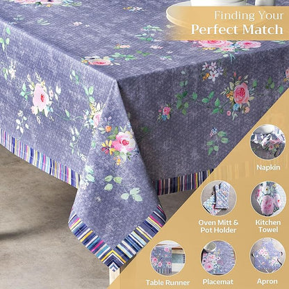 Maison d' Hermine Table Cloth Rectangle Table 100% Cotton 54 x 72 Inches Tablecloth Reusable Decorative for Dining Room Valentines Day Decorations Spring Summer - Sweet Rose Lavender - Country Garden