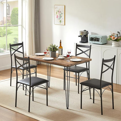 VECELO Dining Table Set for 4, Kitchen Table Set with 4 Chairs for Small Space, Space-Saving and Modern Design, Apartment, Easy to Assemble,Brown