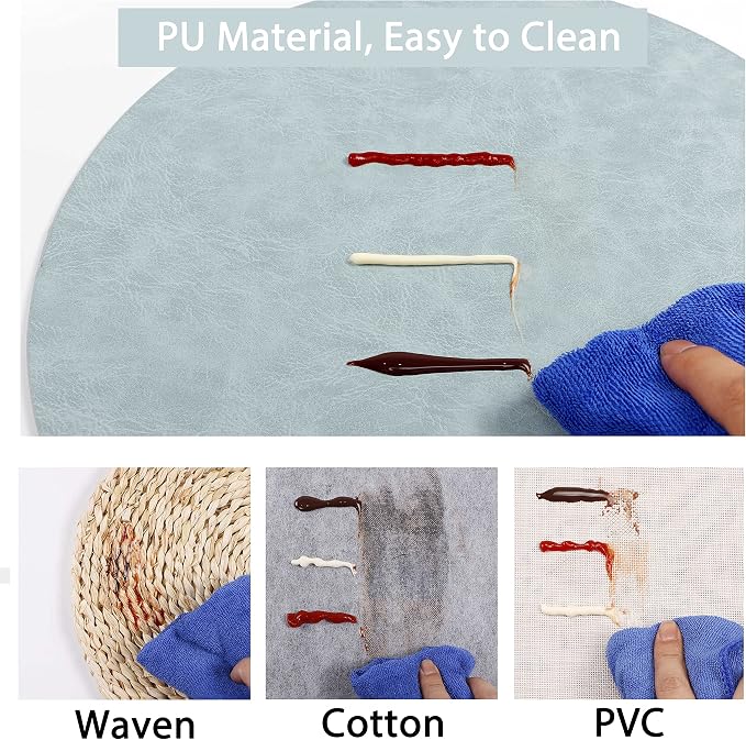 Embossed PU Leather Round Placemats, Waterproof Coffee Coasters, Kitchen Table - Image 2