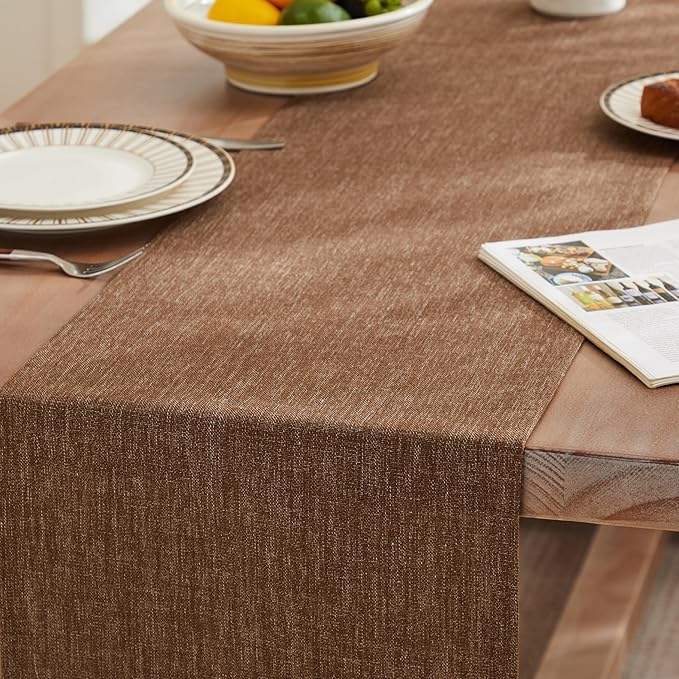Rustic Cotton Linen Table Runner, 13x72 Inches Brown | Farmhouse Style Linen - Image 3