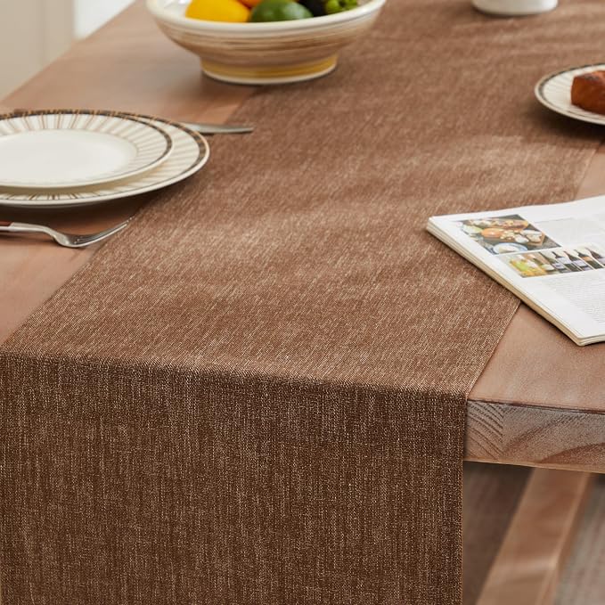 Rustic Cotton Linen Table Runner, 13x36 Inches Brown | Farmhouse Style Linen - Image 3